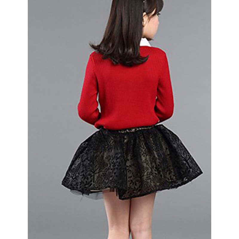 Girl's Casual/Daily Floral Sweater & CardiganWool Spring / Fall Black / Red / White  