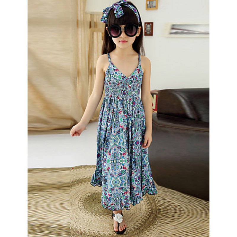 Girl's Cotton/Polyester Fashion Floral Straped Beach Loose Overall & Jumpsuit  