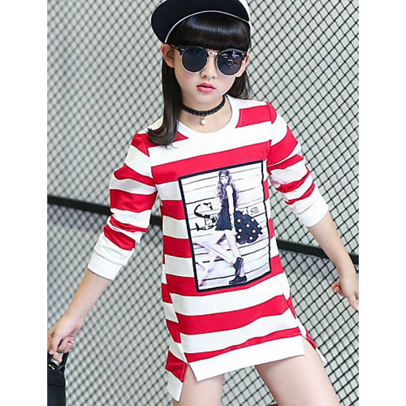 Girl's Casual/Daily Striped Tee,Cotton Spring / Fall Black / Purple / Red  