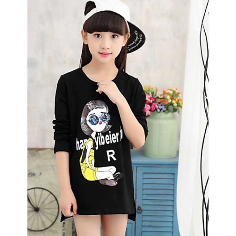 Girl's Casual/Daily Print TeeCotton / Spandex Spring / Fall Black / Red  