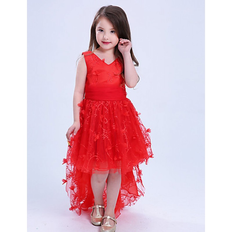 Girl's Casual/Daily Party/Cocktail Holiday Solid Dress,Cotton Polyester Lace Mesh Summer Sleeveless  