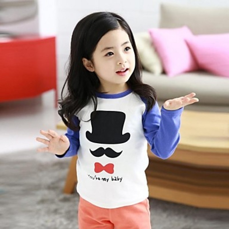 Girl's Blue / Pink Tee,Print Cotton Blend Winter /...