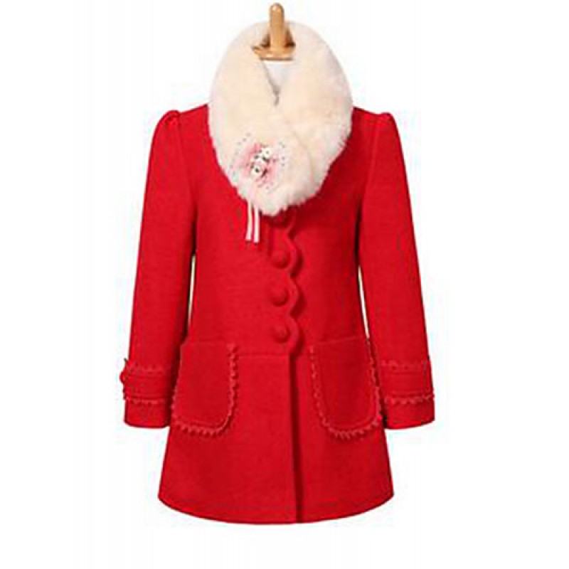 Girl's Casual/Daily Solid Trench Coat,Cotton Winter Pink / Red  