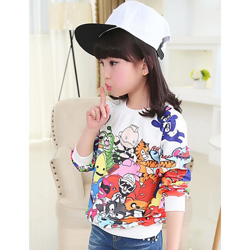 Girl's Cotton Spring/Autumn Fashion Cartoon Print Long Sleeve Round Neck Sweatshirt Blouse Casual/Daily Clothes  