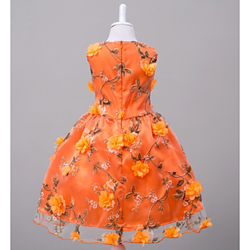 Girl's Going out Floral Dress,Polyester Summer Orange / Pink  