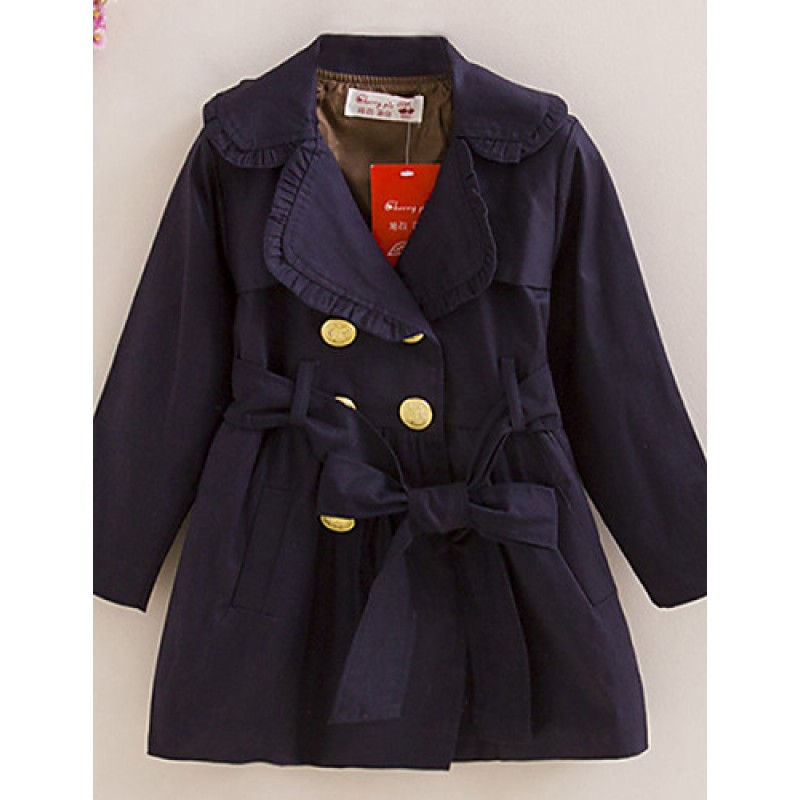 Girl's Spring/Fall Cotton Long  Long sections Tailored Collar Trench Coat  