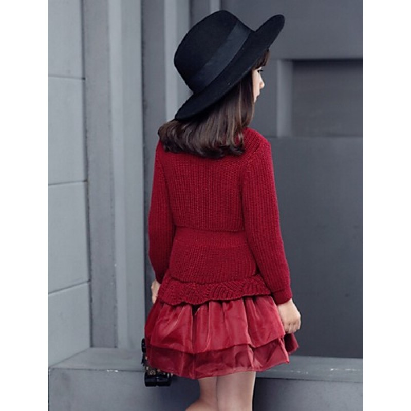 Girl's Casual/Daily Solid Sweater & Cardigan,Cotton Spring / Fall Black / Red  