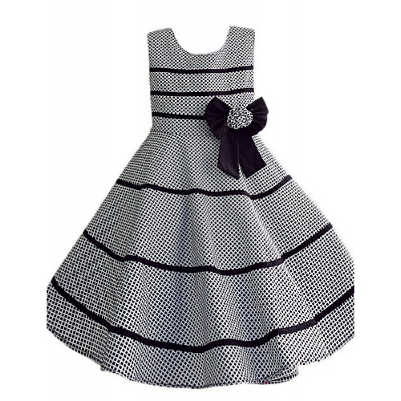 Girl's Plaid Sleeveless Knee-length Dress With Bow...