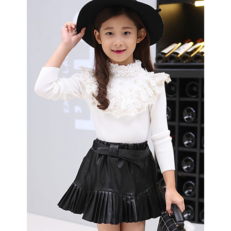 Girl's Casual/Daily Solid BlouseCotton Fall Black / White  