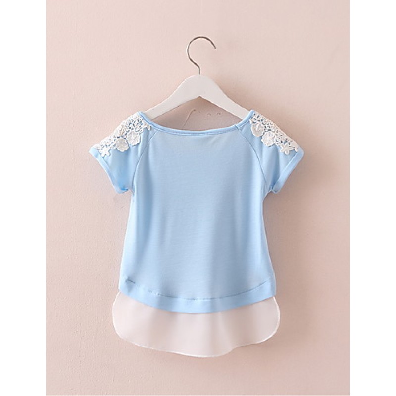 Summer 2016 Girls T shirts Girls Tops and Tees Kids Cotton Shirt White Lace Collar Bottoming Children  