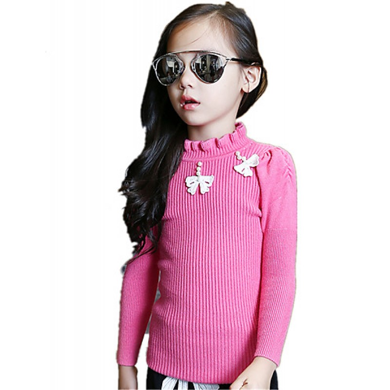 Girl's Wild Solid Beading Bow Knitwear Bottom Swea...