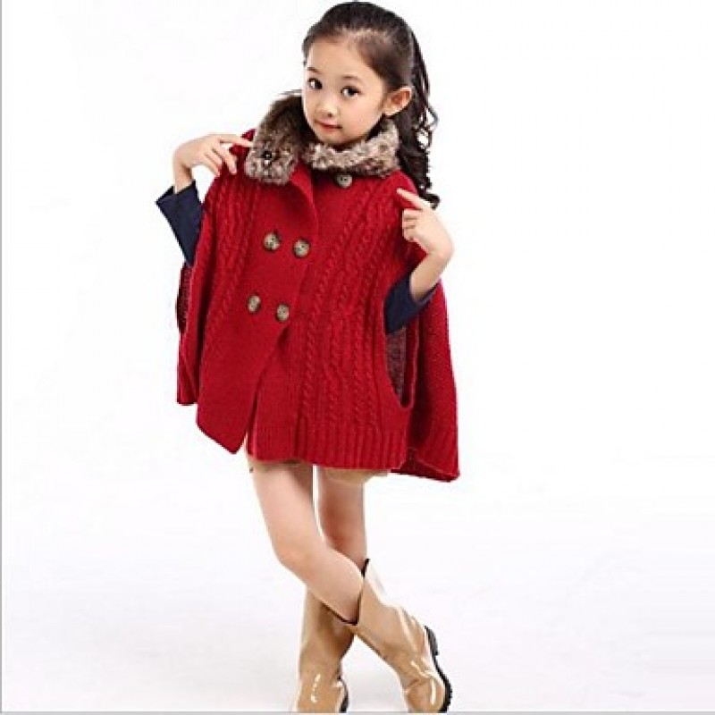 Girl's Red Sweater & Cardigan / Jacket & Coat,Solid Wool / Polyester / Knitwear Winter  