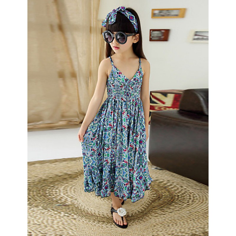 Girl's Cotton/Polyester Fashion Floral Straped Beach Loose Overall & Jumpsuit  