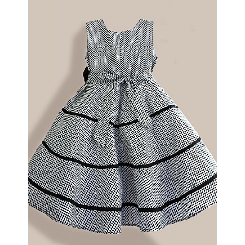 Girl's Plaid Sleeveless Knee-length Dress With Bow,Cotton Blend Summer / Spring / Fall Blue / Pink / Purple / Red / White  